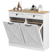 HOMCOM Tilt Out Laundry Hamper Cabinet, Bathroom Storage Cabinet with 2 Removable Baskets and 2 Drawers, White
