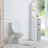 HOMCOM 54" Tall Bathroom Storage Cabinet, Freestanding Linen Tower with 2-Tier Shelf and Drawers, Narrow Side Floor Organizer, White(m-12)