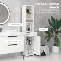 HOMCOM Bathroom Storage Cabinet, Free Standing Bathroom Storage Unit, Tall Linen Tower with 3-Tier Shelves and Drawer, White(m-4)