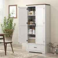 HOMCOM 69" Tall Farmhouse Kitchen Pantry Cabinet with 2 Doors, Drawer and Adjustable Shelves for Dining Room, White(m-10)