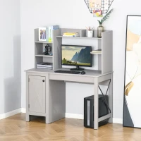 HOMCOM Computer Desk W/ Hutch, Home Office Desk W/ Storage Cabinet, Light Grey(m-2)