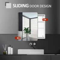 kleankin 18'' x 26''/46cm x 66cm Wall Mount Bathroom Medicine Cabinet Mirror Sliding Door with 3-Tier Storage Shelf, Stainless Steel, for Living Room Bedroom Office(m-4)