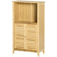 HOMCOM Bamboo Floor Cabinet Bathroom Floor Cabinet Living Room Organizer Tower with Multiple Shelves and Doors, Natural(m-12)