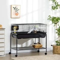 PawHut Two-Story Small Animal Cage Removable from Stand, Guinea Pig Cage with Shelf & Wheels, Pet Habitat for Hedgehog, Chinchilla, Ferret, 39" x 20.5" x 36.5", Black(m-2)