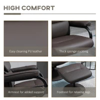 HOMCOM Recliner Chair with Ottoman, PU Leather Swivel High Back Armchair w/ Footrest, 135° Adjustable Backrest and Thick Foam Padding, Brown(m-6)