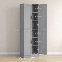 HOMCOM Freestanding Kitchen Pantry, 4-Door Kitchen Pantry Cabinet with Adjustable Shelves and Doors, Distressed White(m-3)