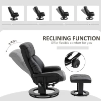 HOMCOM Massage Recliner Chair with Ottoman, 360° Swivel Recliner and Footstool, 10 Point Vibration, PU Leather Reclining Chair with Side Pocket and Remote Control, Black(m-5)