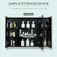 kleankin LED Lighted Medicine Cabinet with Mirror, 35.5"W x 25.5"H Wall Mounted Bathroom Cabinet with 3 Cupboards, Memory Function, USB Charge, High Gloss Black(m-4)