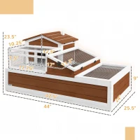 PawHut 3-Room Tortoise Habitat House w/ Balcony & 2 Stories, 44" x 25.5" x 25", Coffee(m-3)