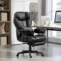 HOMCOM 396lbs. Big and Tall Office Chair, Massage Office Chair with Footrest, Lumbar Support & Reclining Function, Black(m-2)