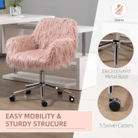 Vinsetto Faux Fur Desk Chair, Swivel Vanity Chair with Adjustable Height and Wheels for Office, Bedroom, Pink(m-5)