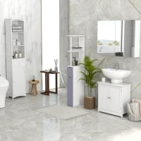 HOMCOM 54" Tall Bathroom Storage Cabinet, Freestanding Linen Tower with 2-Tier Shelf and Drawers, Narrow Side Floor Organizer, White(m-11)