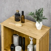HOMCOM Bamboo Floor Cabinet Bathroom Floor Cabinet Living Room Organizer Tower with Multiple Shelves and Doors, Natural(m-10)