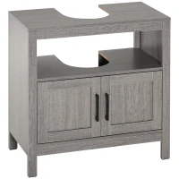 kleankin Pedestal Sink Storage Cabinet, Bathroom Under Sink Cabinet with 2 Doors and Open Shelf, Bathroom Vanity, Gray(m-1)