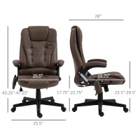 HOMCOM 6 Point Vibrating Massage Office Chair with Heat, Microfiber High Back Executive Office Chair with Reclining Backrest, Padded Armrests and Remote, Coffee(m-3)
