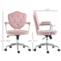 HOMCOM Cute Office Chair, Desk Chair with Button Tufted Velvet-feel Fabric, Swivel Computer Vanity Chair, Pink(m-3)