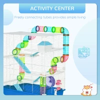 PawHut 23" 5-Tier Hamster Cage with Wheel and Water Bottle, Blue(m-4)
