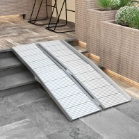 HOMCOM 5' Foldable Handicap Ramp for Home, Steps, Doorways, Aluminum Portable Wheelchair Ramp, Textured Threshold Ramp, Silver(m-10)
