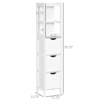 kleankin Tall Bathroom Cabinet, Slim Bathroom Storage Cabinet, Narrow Floor Cabinet with 3 Drawers and 2 Open Shelves, Freestanding Linen Tower for Small Space, 12" x 12" x 56", White(m-3)