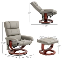 HOMCOM Massage Recliner Chair with Ottoman, Swivel Recliner and Footrest, Faux Leather Reclining Chair with Remote Control, 10 Vibration Point and Side Pocket, Gray(m-3)