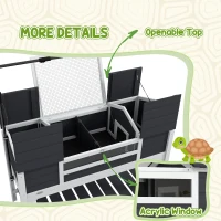 PawHut Tortoise Enclosure Tortoise House with Adjustable Lamp Holder Storage Shelf, Dual Main Houses, Openable Lid, Gray(m-8)