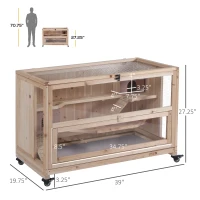 PawHut 3-Tier Wooden Hamster Cage, Small Animals Hutch with Ladders, Natural(m-3)