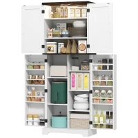 HOMCOM 64" Tall Kitchen Pantry Cabinet with Motion Sensor Light, Spice Racks and Adjustable Shelves, White(m-2)
