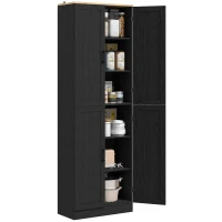HOMCOM Freestanding Kitchen Pantry, 4-Door Kitchen Pantry Cabinet with Adjustable Shelves and Doors, Distressed Black(m-1)