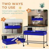 PawHut Two-Story Small Animal Cage Removable from Stand, Pet Habitat with Shelf & Wheels, 39" x 20.5" x 36.5", Blue(m-4)