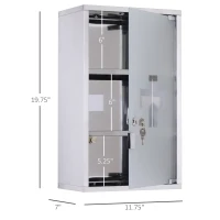 HOMCOM 12" x 20" Lockable Medicine Cabinet, 3 Tier Stainless Steel Medical Wall Box with 2 Keys and Shelves for Bathroom(m-3)