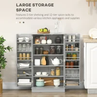 HOMCOM Freestanding Kitchen Pantry Cabinet, Kitchen Cabinet with 12 Door Shelves, Double Doors, 5-tier Shelving, Gray(m-4)