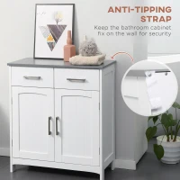 kleankin Bathroom Floor Cabinet, Freestanding Linen Cabinet, Storage Cabinet with 2 Drawers, Double Doors, Adjustable Shelf, White(m-6)
