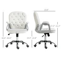 Vinsetto Button Tufted Desk Chair, Home Office Chair with Padded Armrests, Adjustable Height and Swivel Wheels, White(m-3)