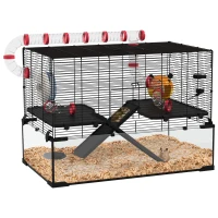 PawHut 31" Hamster Cage with Tube and Tunnel, Deep Glass Bottom(m-11)