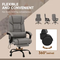 Vinsetto Massage Office Chair with 6 Vibrating Points, High Back Reclining Office Chair with Footrest and Remote, Gray(m-7)