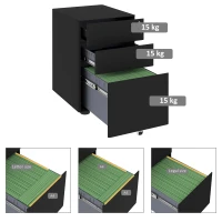 Vinsetto Metal Filing Cabinet 3 Drawer, Mobile Office Cabinet with Wheels for Legal, Letter, A4 File, Black(m-9)