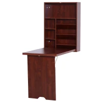 HOMCOM Wall Mounted Desk, Fold Out Convertible Desk, Multi-Function Computer Table Floating Desk with Shelves for Home Office, Mahogany(m-11)