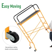 HOMCOM 4-Step Steel 4.6 x 2 x 6 ft. Scaffold 2 Wheels Free Moving for Indoor & Outdoor Decoration Anti-Skid, 440 Pound Capacity(m-4)