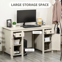 HOMCOM Farmhouse Computer Desk with Storage, Home Office Desk with 2 Drawers and 2 Cabinets, Cream White(m-4)