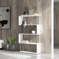 HOMCOM 5-Tiers Geometric Wooden Bookcase S-Shaped Storage Bookshelf Display with Metal Frame for Living Room, Bedroom, Home Office, White(m-7)