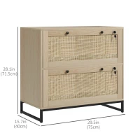 Vinsetto 2-Drawer Filing Cabinet with Lock, Rattan File Cabinet with Adjustable Hanging Bar, Natural(m-3)