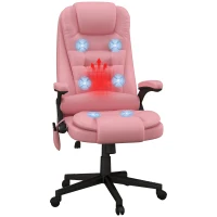 HOMCOM Massage Office Chair, Heated Reclining Computer Chair with 6 Vibration Points, Armrest and Remote, Pink(m-1)