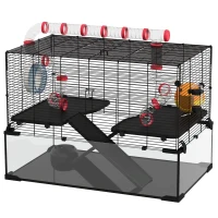 PawHut 31" Hamster Cage with Tube and Tunnel, Deep Glass Bottom(m-1)