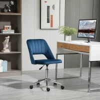 Vinsetto Modern Mid Back Office Chair with Velvet Fabric, Swivel Computer Armless Desk Chair with Hollow Back Design for Home Office, Blue(m-10)