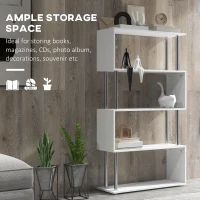 HOMCOM 5-Tiers Geometric Wooden Bookcase S-Shaped Storage Bookshelf Display with Metal Frame for Living Room, Bedroom, Home Office, White(m-4)