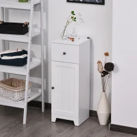 kleankin Short Bathroom Storage Cabinet, Cabinet Organizer with 1 Drawer and Adjustable Shelf for Living Room, White(m-10)