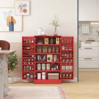 HOMCOM Kitchen Sideboard Cabinet, Large Kitchen Storage Cabinet w/ Double Doors & 5-tier Shelving for Home, Dining Room, Red(m-2)