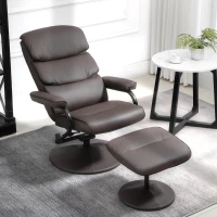 HOMCOM Recliner Chair with Ottoman, PU Leather Swivel High Back Armchair w/ Footrest, 135° Adjustable Backrest and Thick Foam Padding, Brown(m-2)