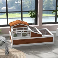 PawHut 3-Room Tortoise Habitat House w/ Balcony & 2 Stories, 44" x 25.5" x 25", Coffee(m-9)