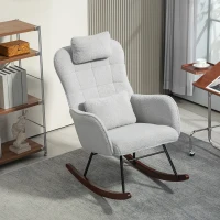 HOMCOM Nursery Rocking Chair with Headrest, Lumber Pillow, Nursing Chair with High Back for Living Room, Bedroom, Light Gray(m-10)